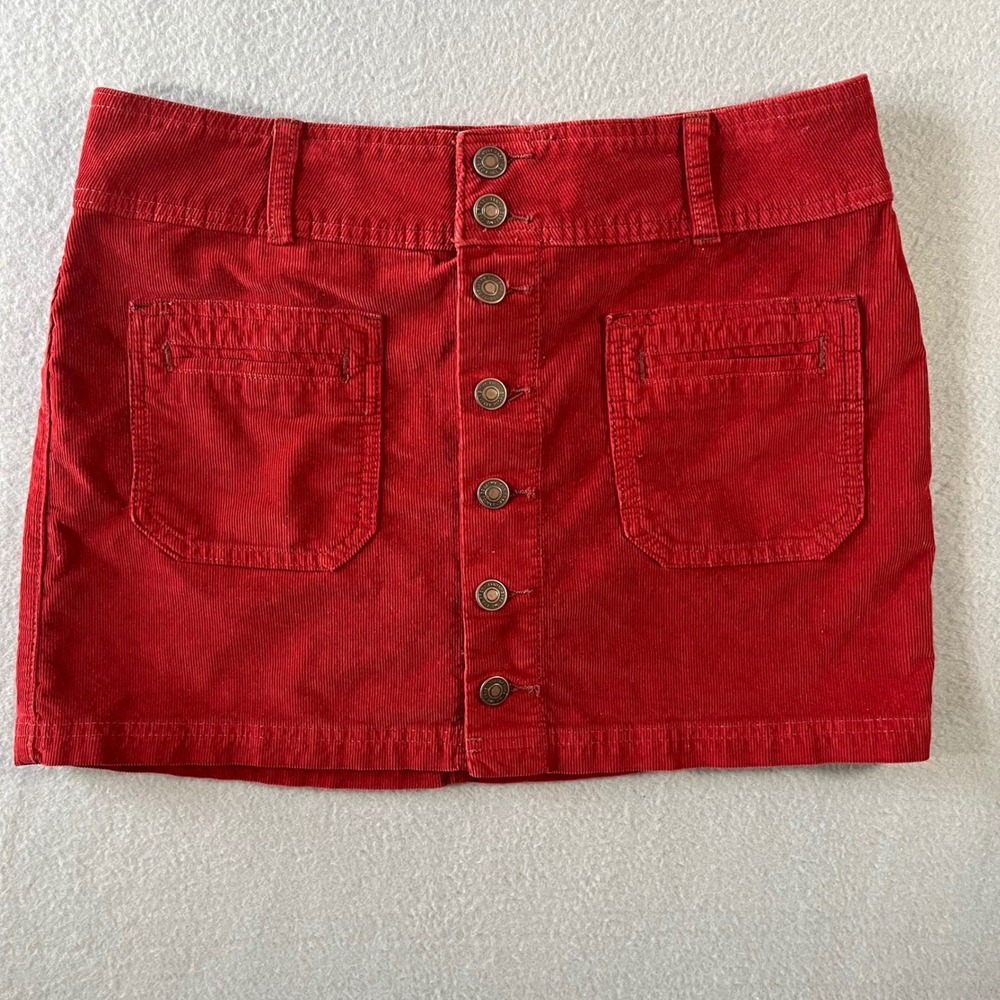 We The Free Free People Red Corduroy Button Front Mini Skirt Size 29 Regular